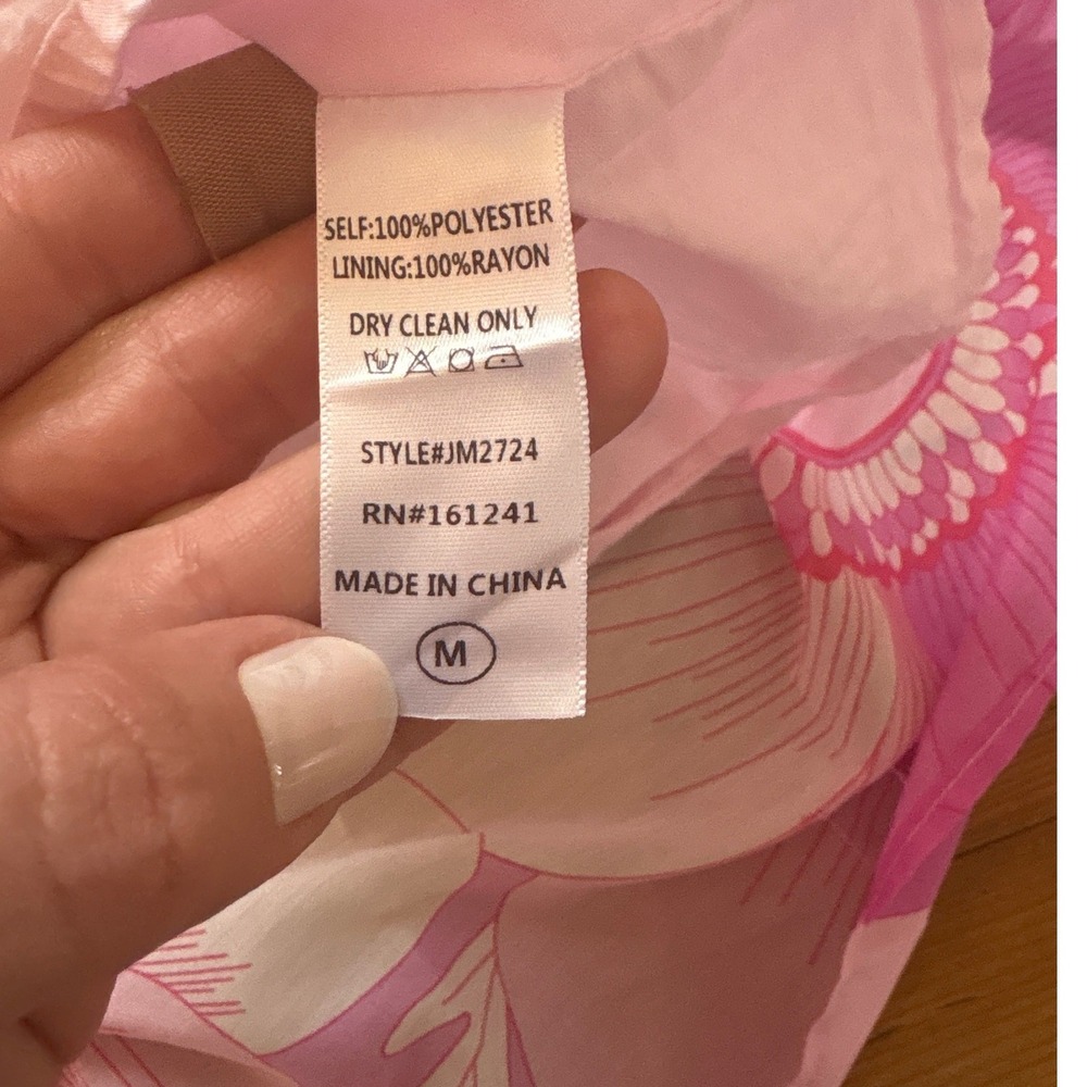 J.Marie One Shoulder Floral Maxi Dress Pink White Tiered SIZE M - Picture 5 of 7
